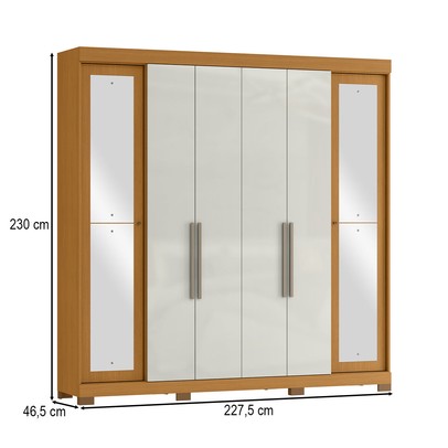 Guarda-Roupa Casal Bogota 6 Portas 4 Gavetas com Espelho Cinamomo/Off White - Mx Móveis