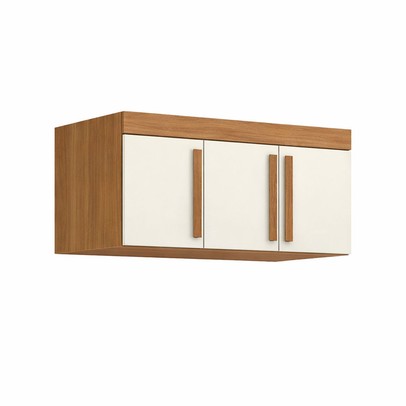 Armário Aéreo para Quarto Cecília 3 Portas Cinamomo/Off White - Pnr Móveis