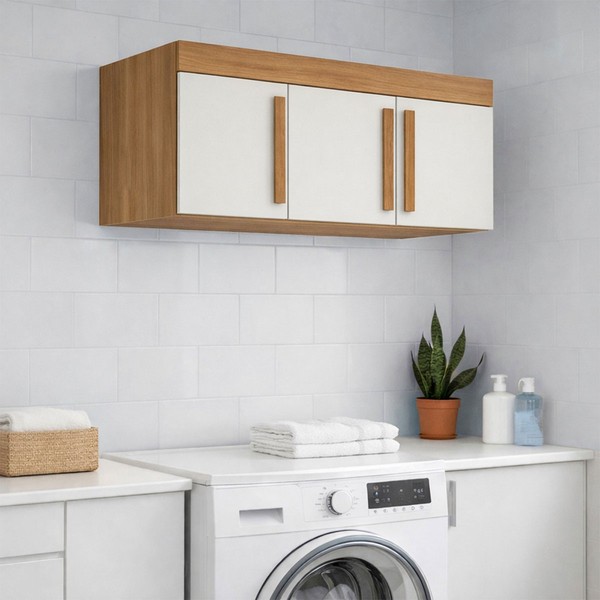 Armário Aéreo para Quarto Cecília 3 Portas Cinamomo/Off White - Pnr Móveis