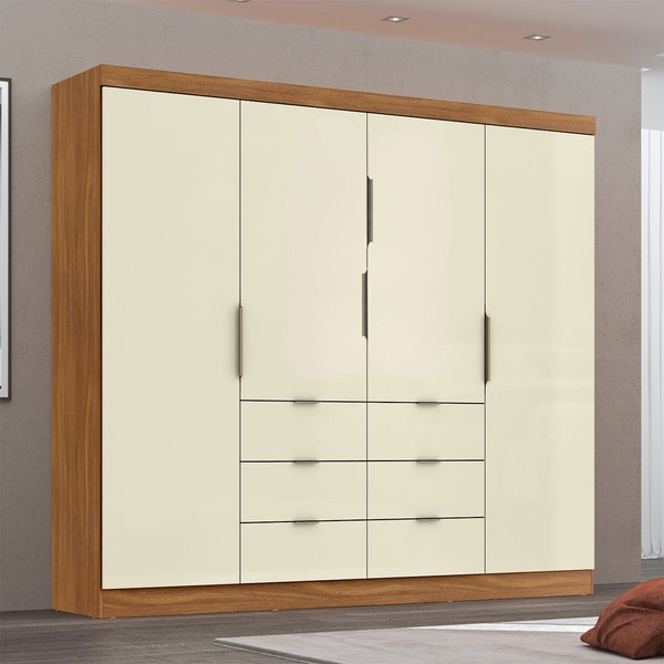 Guarda-Roupa Casal Desc 4 Portas 6 Gavetas Cinamomo/Off White - Pnr Móveis