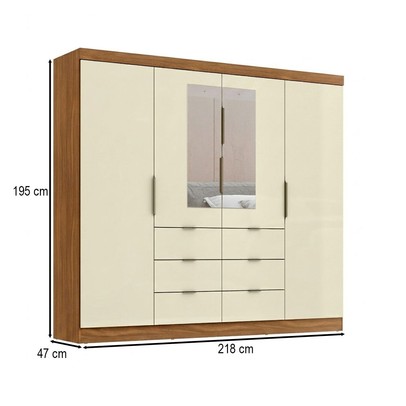 Guarda-Roupa Casal Desc 4 Portas 6 Gavetas com Espelho Cinamomo/Off White - Pnr Móveis
