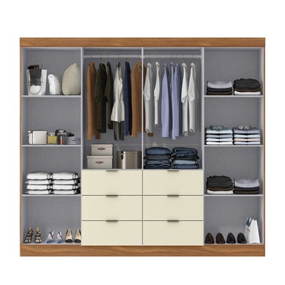 Guarda-Roupa Casal Desc 4 Portas 6 Gavetas com Espelho Cinamomo/Off White - Pnr Móveis