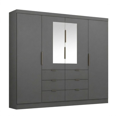 Guarda-Roupa Casal Desc 4 Portas 6 Gavetas com Espelho Onix - Pnr Móveis