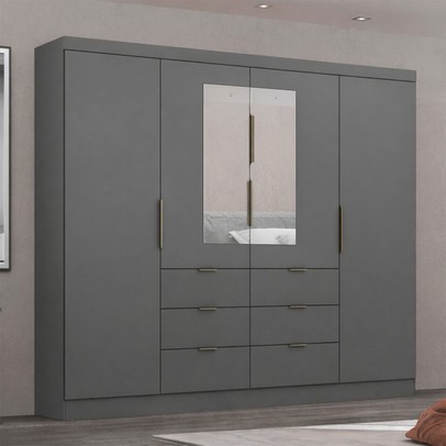 Guarda-Roupa Casal Desc 4 Portas 6 Gavetas com Espelho Onix - Pnr Móveis