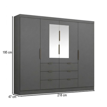 Guarda-Roupa Casal Desc 4 Portas 6 Gavetas com Espelho Onix - Pnr Móveis