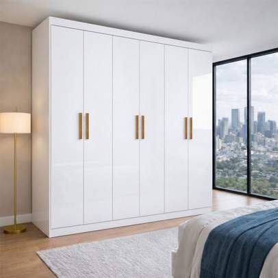 Guarda-Roupa Casal Liberdade 6 Portas 2 Gavetas 100% Mdf Branco - Pnr Móveis