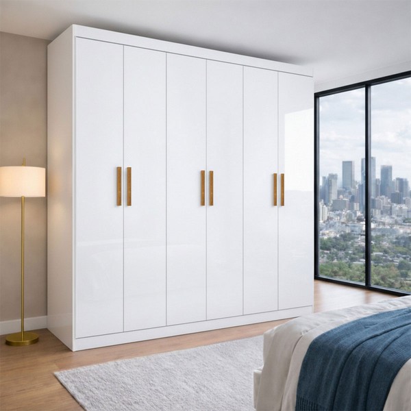 Guarda-Roupa Casal Liberdade 6 Portas 2 Gavetas 100% Mdf Branco - Pnr Móveis