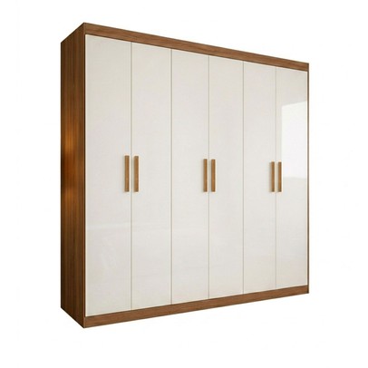 Guarda-Roupa Casal Liberdade 6 Portas 2 Gavetas 100% Mdf Cinamomo/Off White - Pnr Móveis