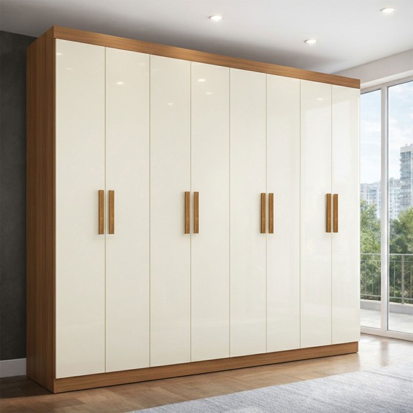 Guarda-Roupa Casal Liberdade 8 Portas 4 Gavetas 100% Mdf Cinamomo/Off White - Pnr Móveis