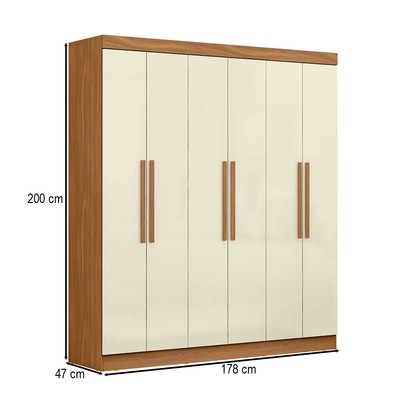 Guarda-Roupa Casal Monte 6 Portas 2 Gavetas 100% Mdf Cinamomo/Off White - Pnr Móveis