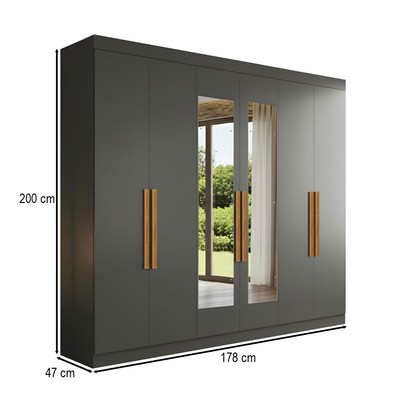 Guarda-Roupa Casal Monte 6 Portas 2 Gavetas 100% Mdf com Espelho Onix - Pnr Móveis