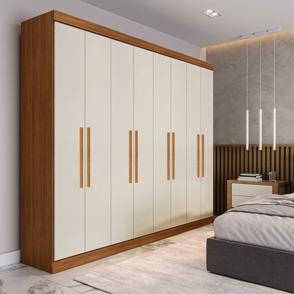 Guarda-Roupa Casal Monte 8 Portas 4 Gavetas 100% Mdf Cinamomo/Off White - Pnr Móveis