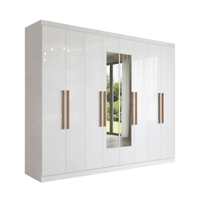 Guarda-Roupa Casal Monte 8 Portas 4 Gavetas 100% Mdf com Espelho Branco - Pnr Móveis