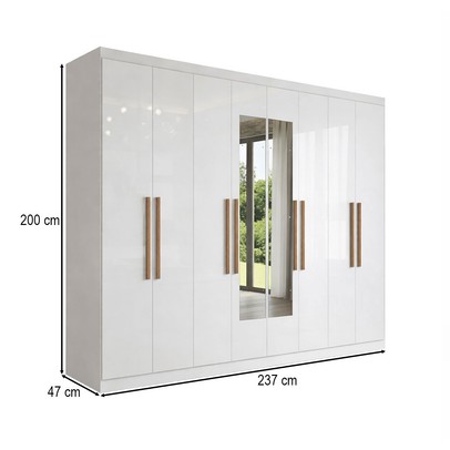 Guarda-Roupa Casal Monte 8 Portas 4 Gavetas 100% Mdf com Espelho Branco - Pnr Móveis