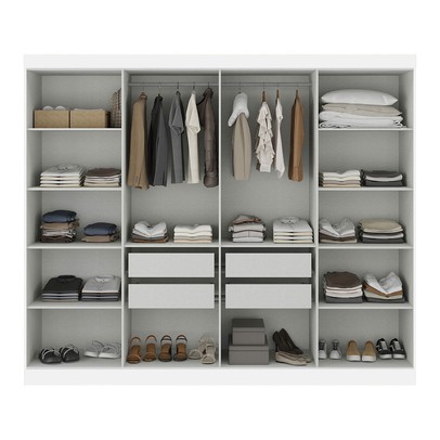 Guarda-Roupa Casal Monte 8 Portas 4 Gavetas 100% Mdf com Espelho Branco - Pnr Móveis