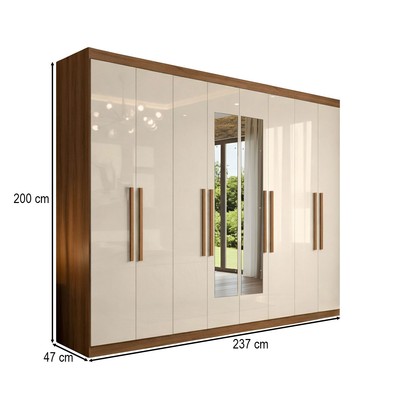 Guarda-Roupa Casal Monte 8 Portas 4 Gavetas 100% Mdf com Espelho Cinamomo/Off White - Pnr Móveis