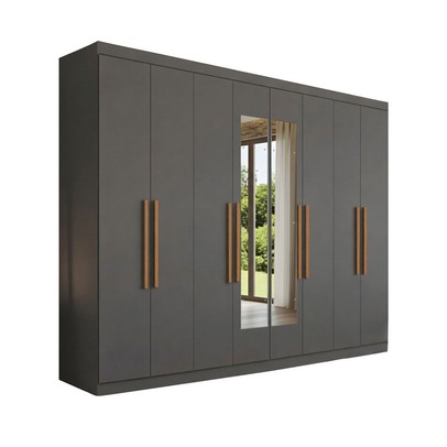 Guarda-Roupa Casal Monte 8 Portas 4 Gavetas 100% Mdf com Espelho Onix - Pnr Móveis