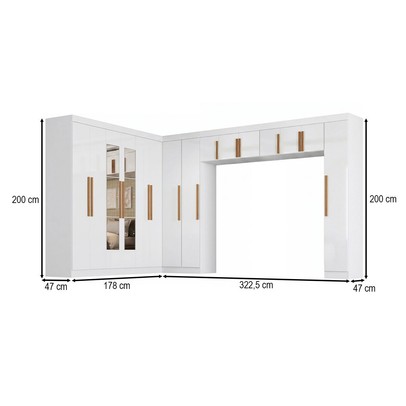 Guarda-Roupa Modulado Cecília 15 Portas 2 Gavetas com Espelho Branco - Pnr Móveis