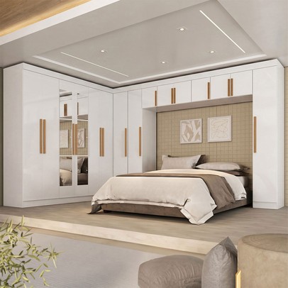 Guarda-Roupa Modulado Cecília 15 Portas 2 Gavetas com Espelho Branco - Pnr Móveis