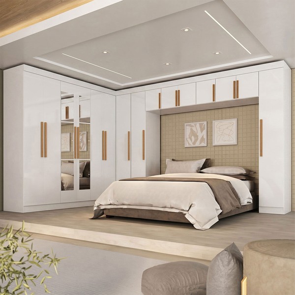 Guarda-Roupa Modulado Cecília 15 Portas 2 Gavetas com Espelho Branco - Pnr Móveis