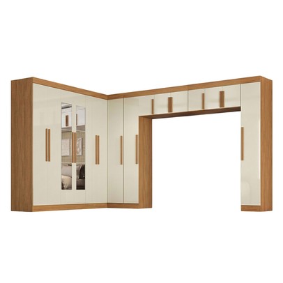 Guarda-Roupa Modulado Cecília 15 Portas 2 Gavetas com Espelho Cinamomo/Off White - Pnr Móveis