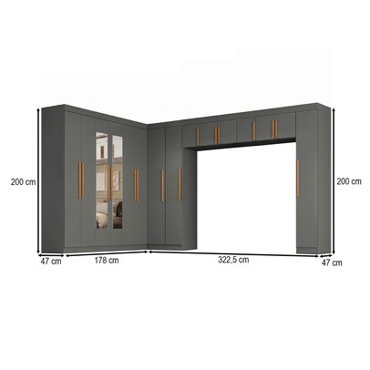 Guarda-Roupa Modulado Cecília 15 Portas 2 Gavetas com Espelho Onix - Pnr Móveis