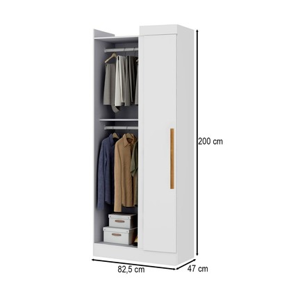 Guarda-Roupa Solteiro Modulado Cecília 1 Porta Branco - Pnr Móveis