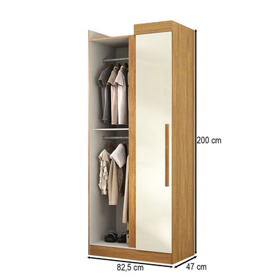 Guarda-Roupa Solteiro Modulado Cecília 1 Porta Cinamomo/Off White - Pnr Móveis