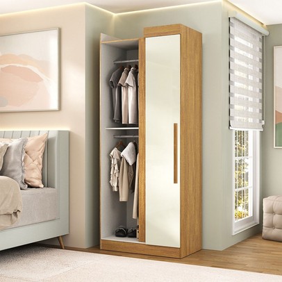 Guarda-Roupa Solteiro Modulado Cecília 1 Porta Cinamomo/Off White - Pnr Móveis