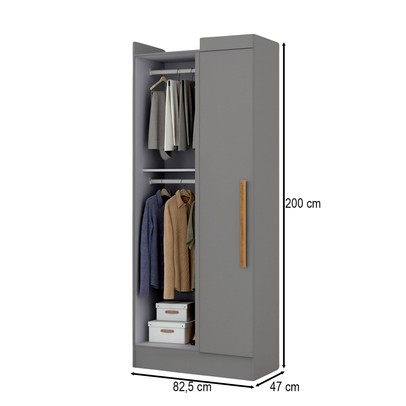 Guarda-Roupa Solteiro Modulado Cecília 1 Porta Onix - Pnr Móveis
