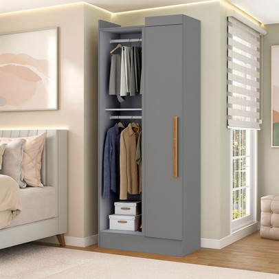 Guarda-Roupa Solteiro Modulado Cecília 1 Porta Onix - Pnr Móveis