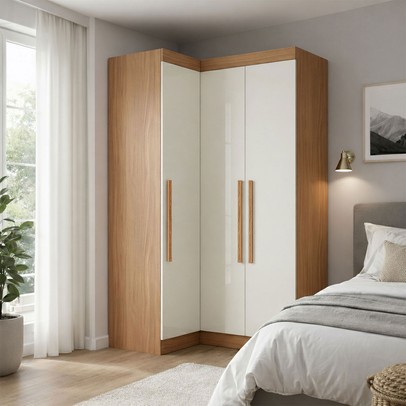 Guarda-Roupa Solteiro Modulado Cecília 3 Portas Cinamomo/Off White - Pnr Móveis