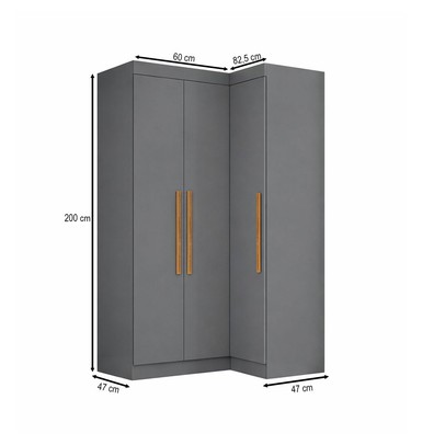 Guarda-Roupa Solteiro Modulado Cecília 3 Portas Onix - Pnr Móveis