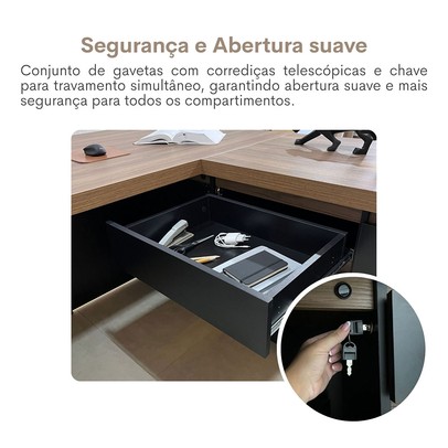 Mesa para Escritório Tamburato Supreme Ld Nogal/Preto - Artany