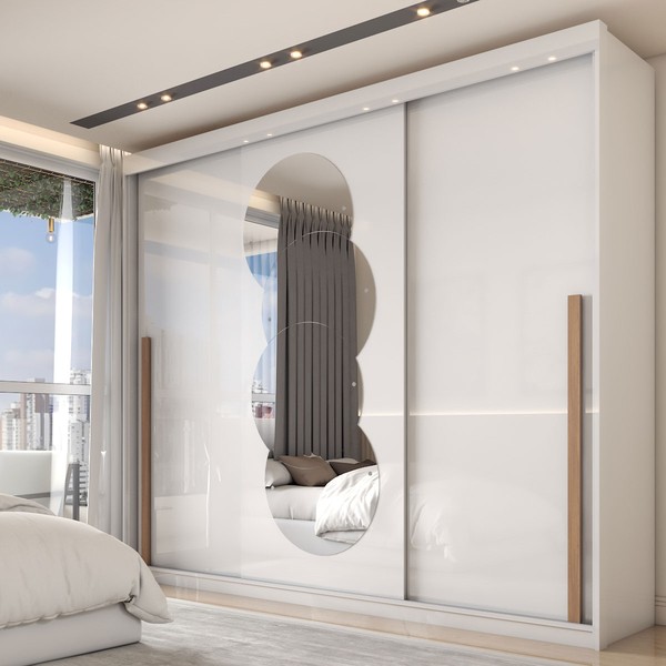 Guarda-Roupa Casal Circle 3 Portas 6 Gavetas com Espelho Branco - Panorama Móveis