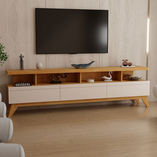 Rack para TV Até 86 Polegadas Cronos 3 Gavetas Nature/Off White - Panorama Móveis