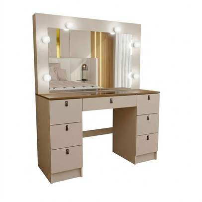 Penteadeira Camarim Taylor 7 Gavetas com Vidro Off White/Freijó - Panorama Móveis