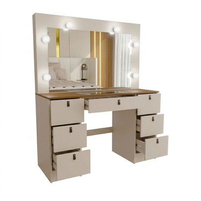 Penteadeira Camarim Taylor 7 Gavetas com Vidro Off White/Freijó - Panorama Móveis