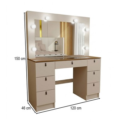 Penteadeira Camarim Taylor 7 Gavetas com Vidro Off White/Freijó - Panorama Móveis