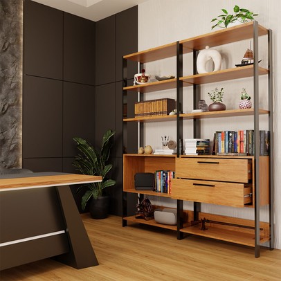 Estante para Livros Lume 1 Porta 2 Gavetas 100% Mdf Freijó/Preto Fosco - Panorama Móveis