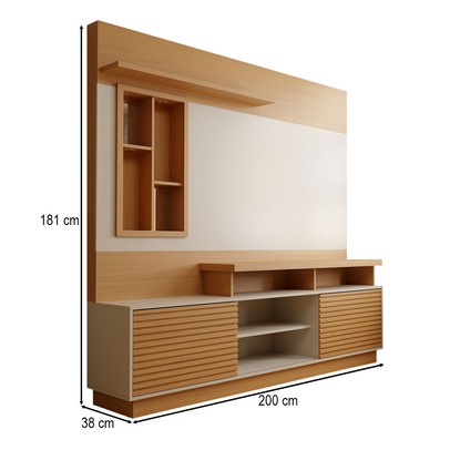 Estante para TV Até 60 Polegadas Cine 2 Portas com Led Nature/Off White - Panorama Móveis