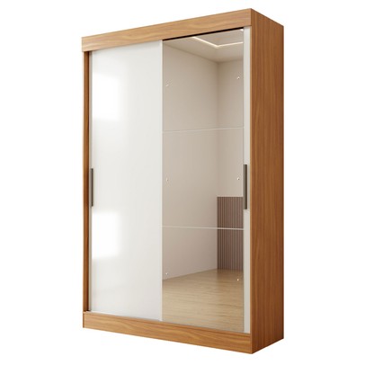 Guarda-Roupa Casal Seal 2 Portas 2 Gavetas com Espelho Cinamomo/Off White - Panorama Móveis