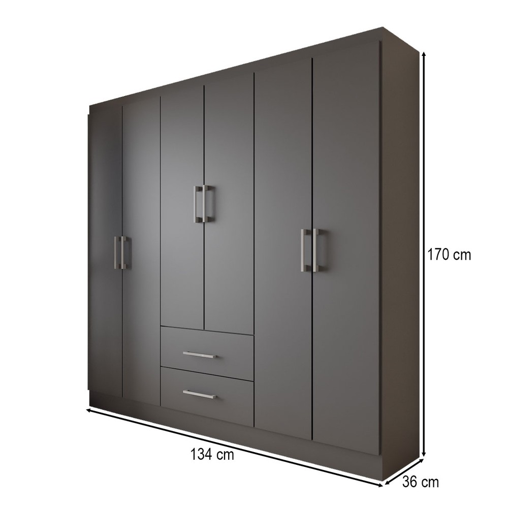 Guarda-Roupa Solteiro Austrália 6 Portas 2 Gavetas Preto - Panorama Móveis