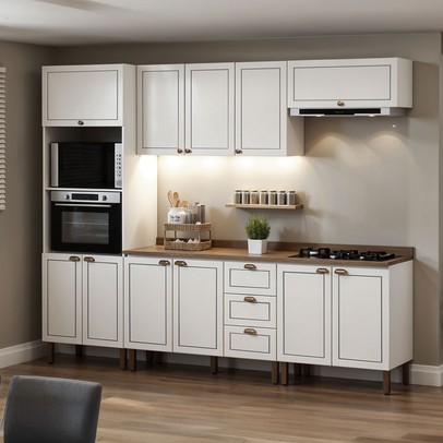 Cozinha Completa Conecta Frizz 11 Portas 3 Gavetas com Pés Branco - Genialflex