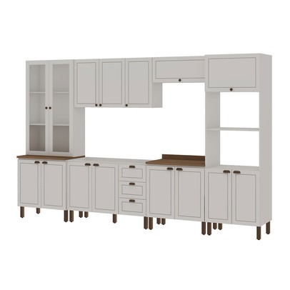 Cozinha Completa Conecta Frizz 15 Portas 3 Gavetas com Vidro e Pés Cm0124 Branco - Genialflex