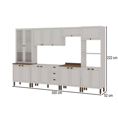 Cozinha Completa Conecta Frizz 15 Portas 3 Gavetas com Vidro e Pés Cm0124 Branco - Genialflex