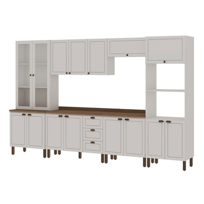 Cozinha Completa Conecta Frizz 15 Portas 3 Gavetas com Vidro e Pés Branco - Genialflex