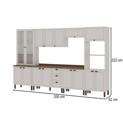 Cozinha Completa Conecta Frizz 15 Portas 3 Gavetas com Vidro e Pés Branco - Genialflex