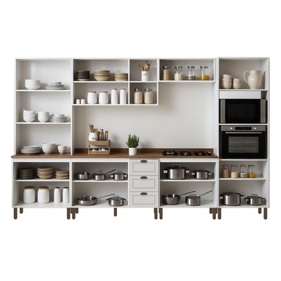 Cozinha Completa Conecta Frizz 15 Portas 3 Gavetas com Vidro e Pés Branco - Genialflex