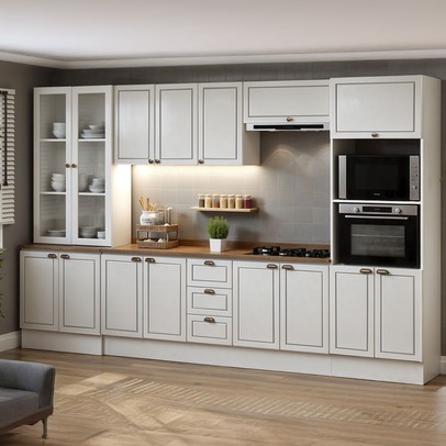 Cozinha Completa Conecta Frizz 15 Portas 3 Gavetas com Vidro Branco - Genialflex